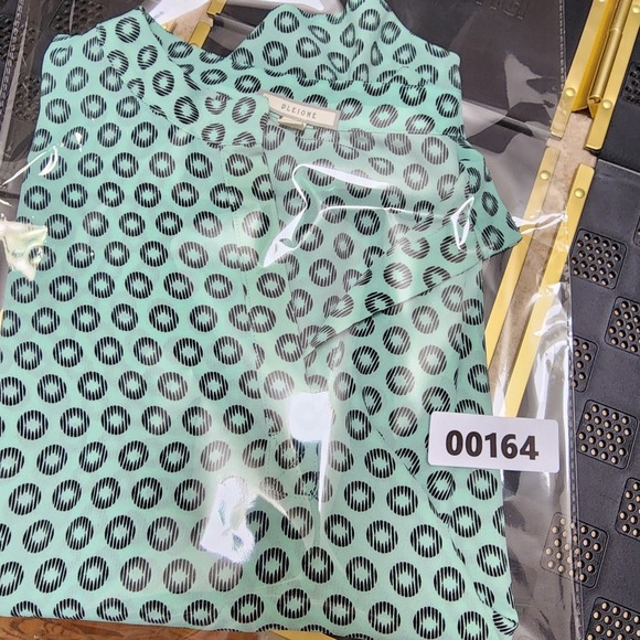 Pleione Mint Green Black Geometric Circle Print Split Neck Blouse XL 54494 - Picture 7 of 7